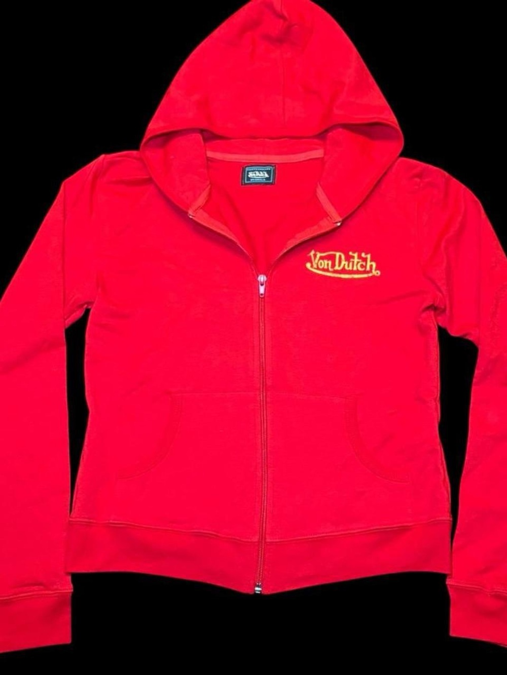 Von Dutch Red Zip-Up Hoodie with Yellow Logo
